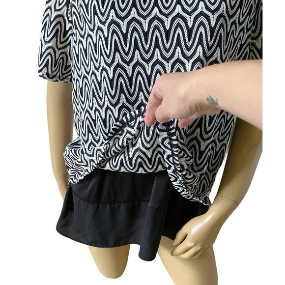 ALFRED DUNNER Womens Size Large Short Sleeve Lined Black White Scoop Neck Shirt - Picture 6 of 8